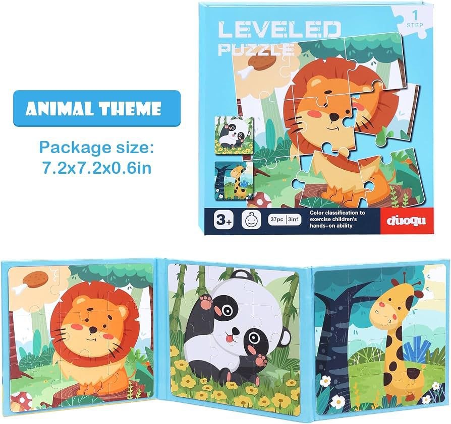 Libro de rompecabezas magnéticos 3 en 1 con temática de animales de la selva