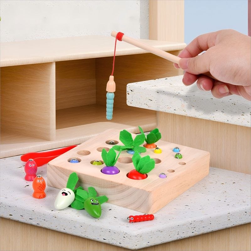 Juego educativo de madera multifuncional cosecha y pesca